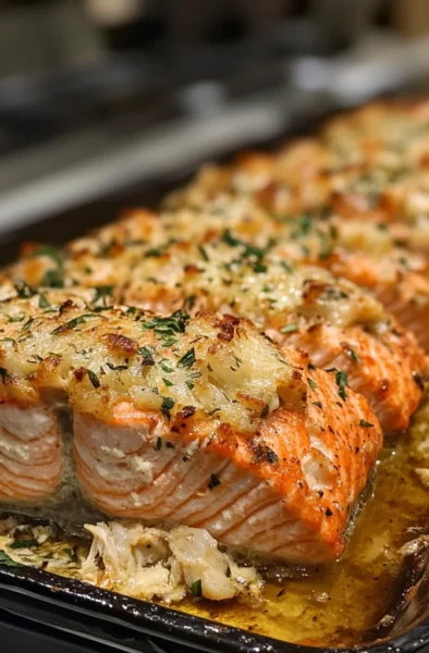 Crab and shrimp stuffed salmon