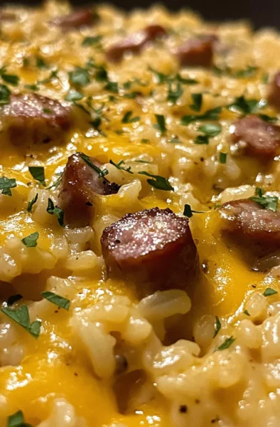 Cheesy smoked sausage rice