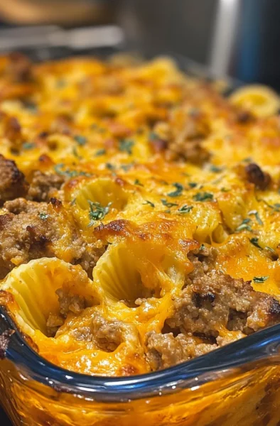 Meatloaf Cheddar Shells Casserole
