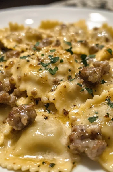 Creamy cajun sausage ravioli