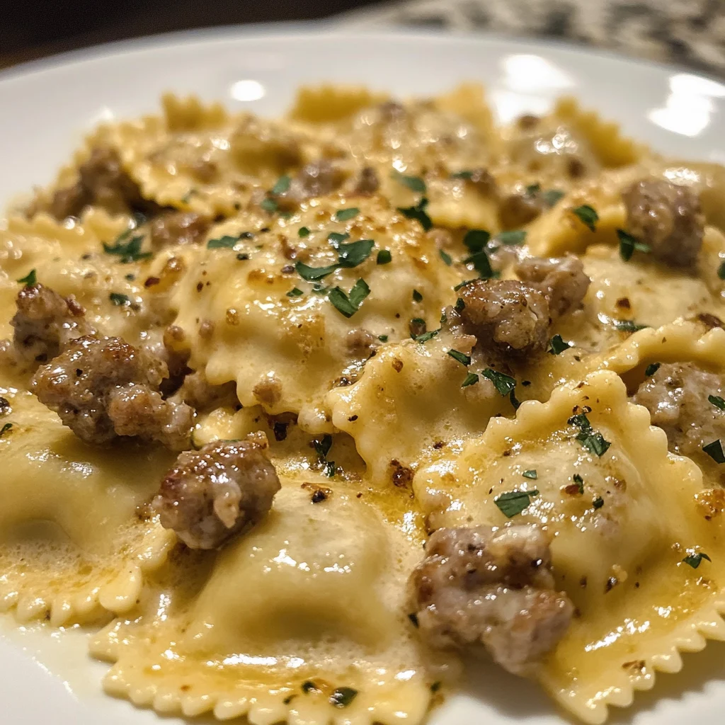Creamy cajun sausage ravioli