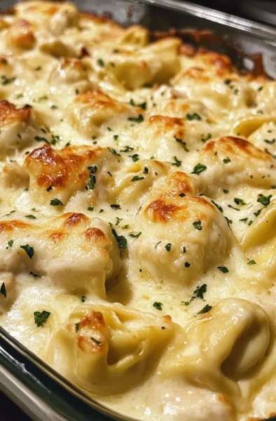 Chicken alfredo tortellini bake