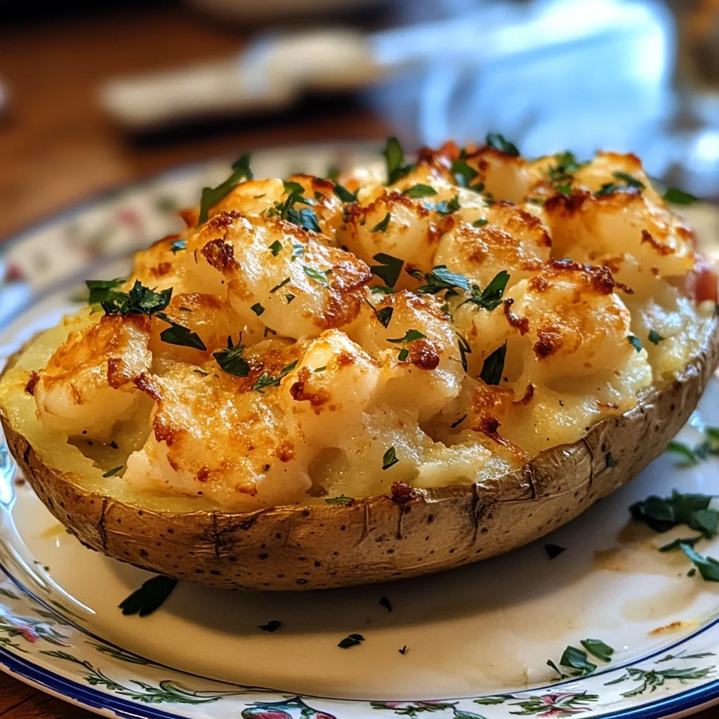 Seafood baked potato loaded