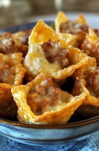 Cheesy sausage wonton cups