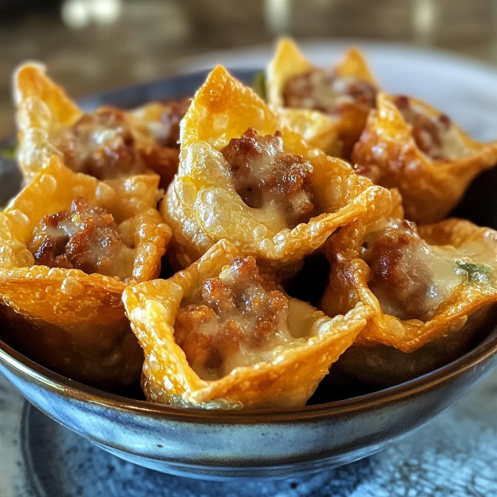 Cheesy sausage wonton cups