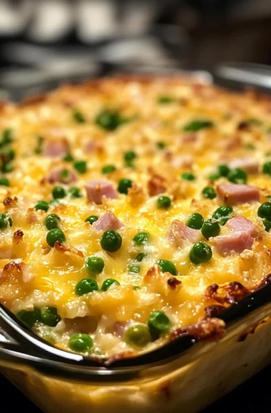 Cheesy ham pea casserole