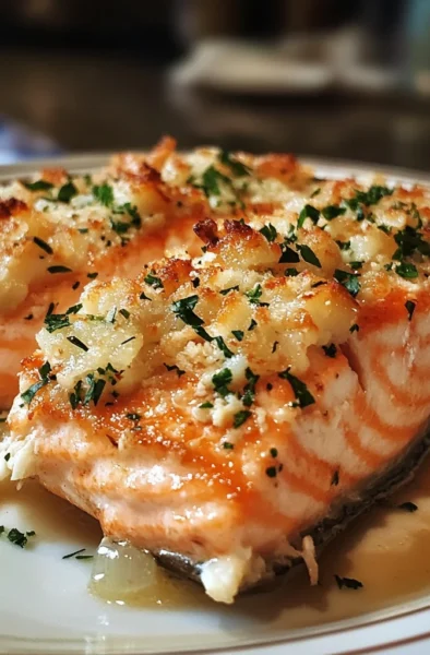 Delicious crab and shrimp stuffed salmon