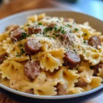 Cheesy smoked sausage bowtie pasta